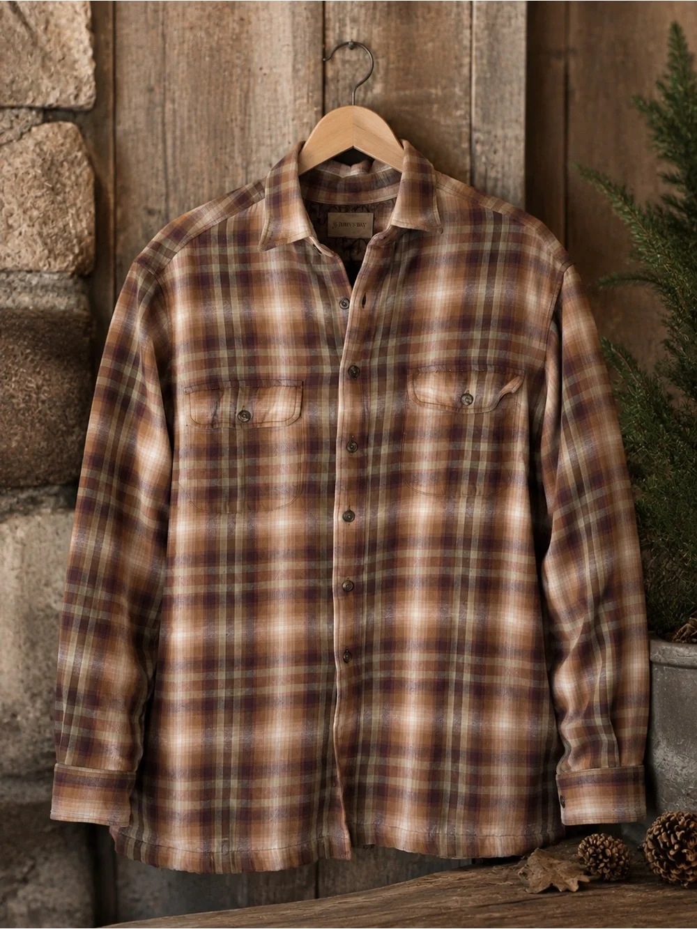 St. John's Bay Brown and Cream Plaid Lightweight Shirt Jacket